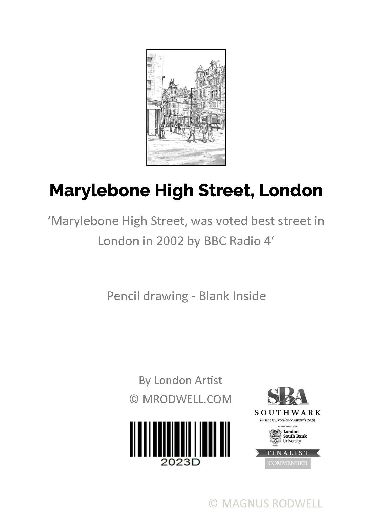 Marylebone Fun Facts Pencil Drawing Greeting Cards. Blank inside for a
