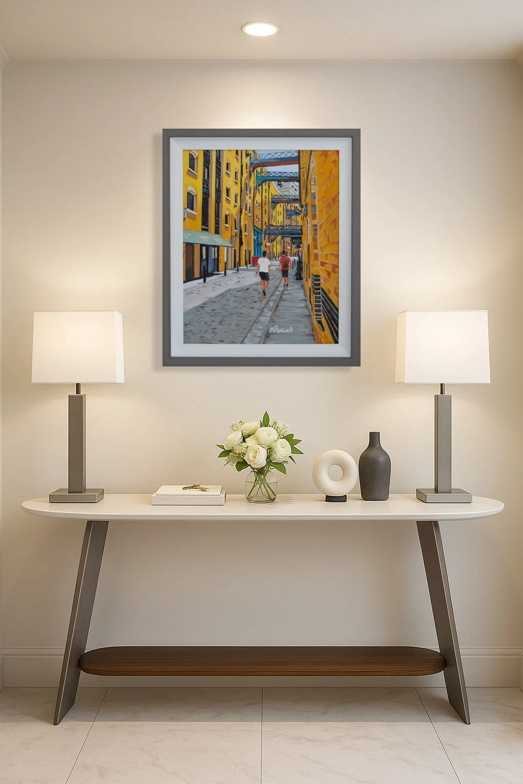 Shad Thames Illustration Painting on display in a Hallway