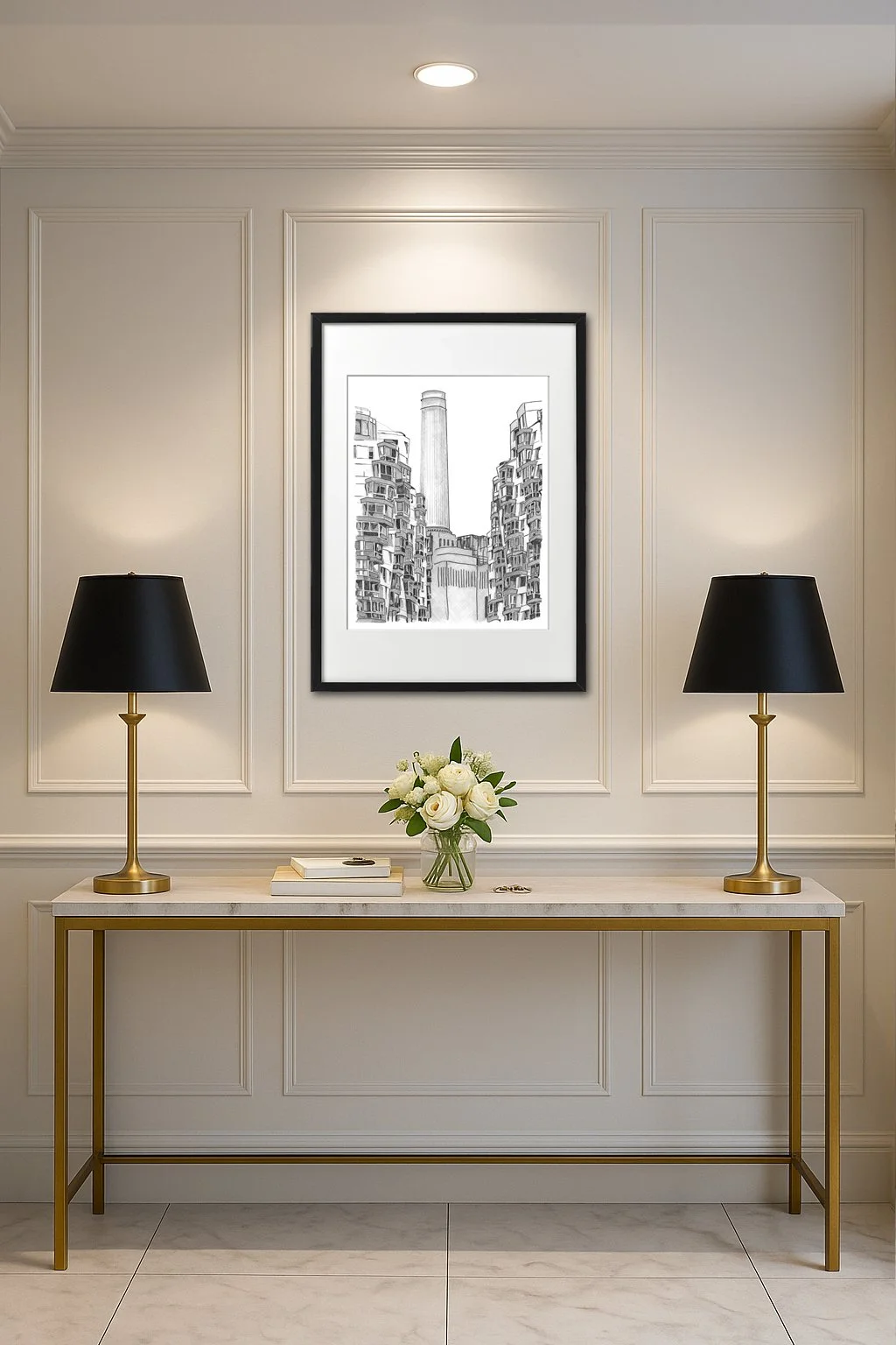 Battersea Square Print and Elegant Console Table Interior Ideas