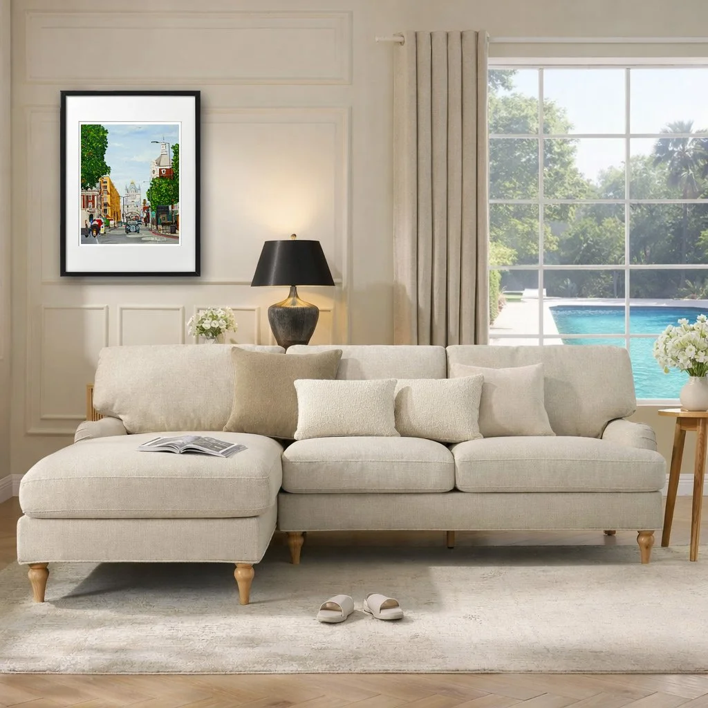 Beige Livingroom displaying Tower Bridge Road London Print