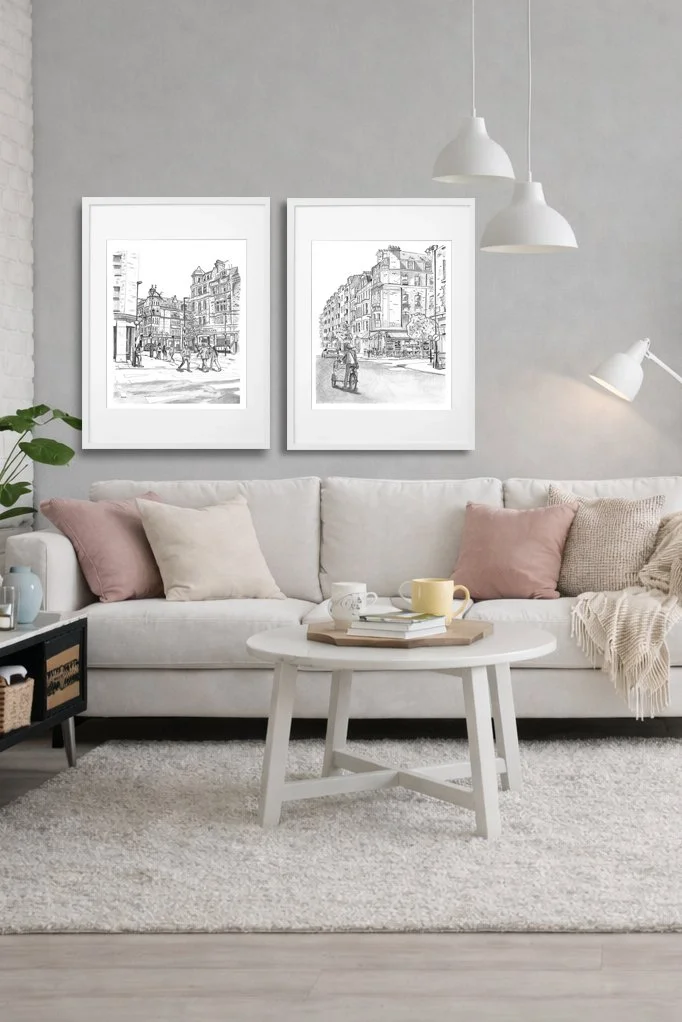 Marylebone Pencil Drawings London on display in Home Setting