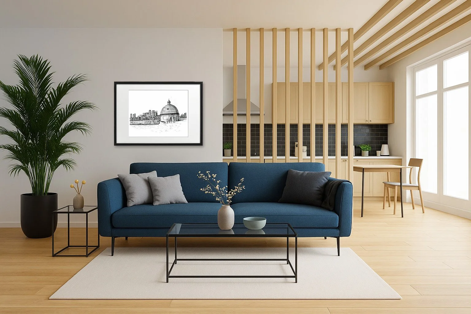 Greenwich Tunnel Black Frame Blue Sofa.jpg