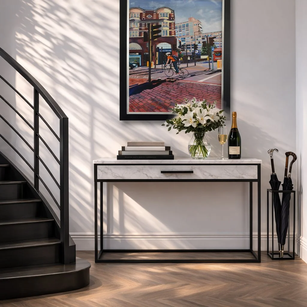 Elephant and Castle original painting displayed in hallway