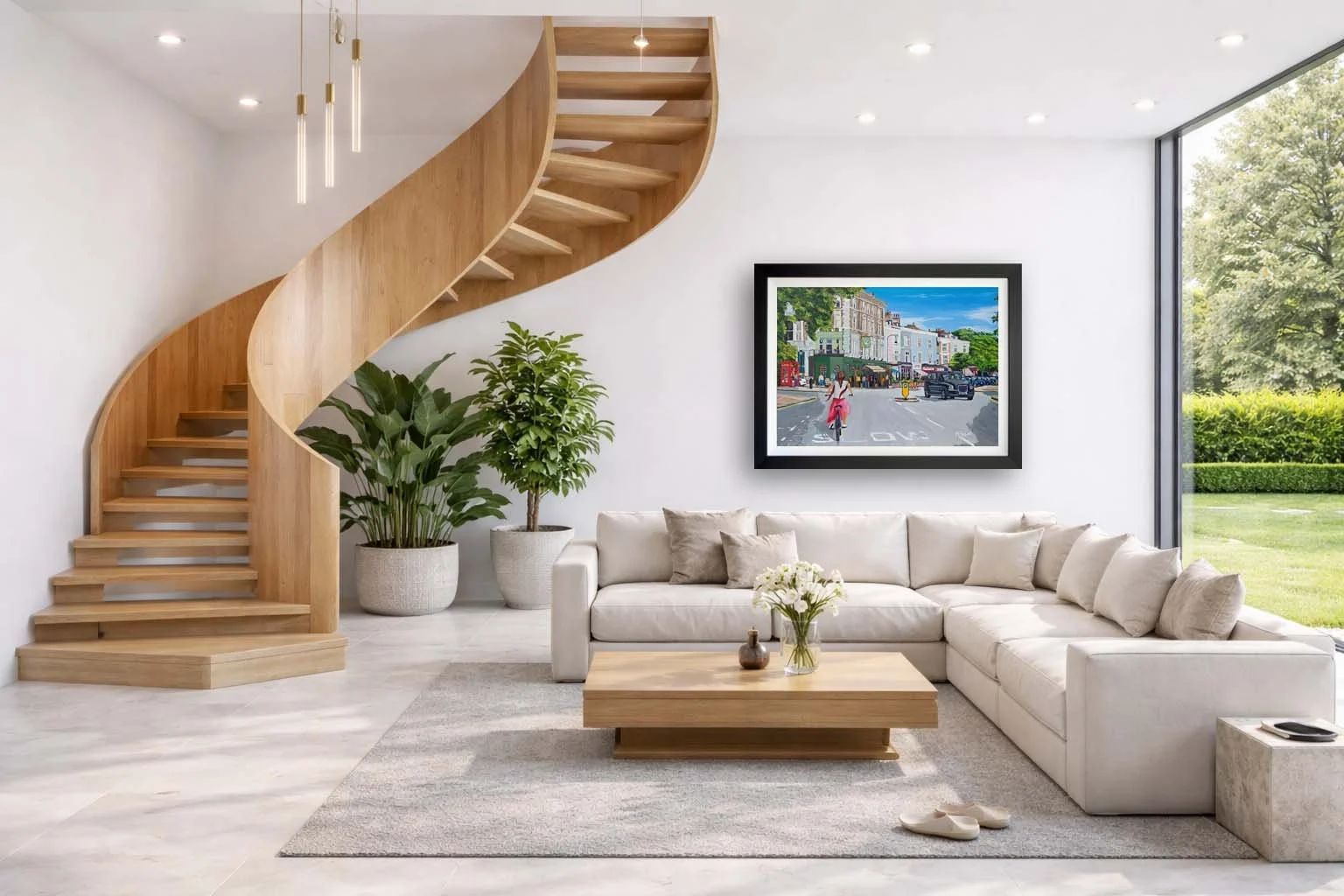 Regents Park Road, Primrose Hill Original Canvas Painting.  Street Scene Illustration in contemporary home setting