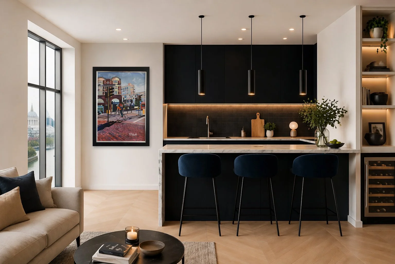 Elephant and Castle Painting displayed in City Studio Apartment