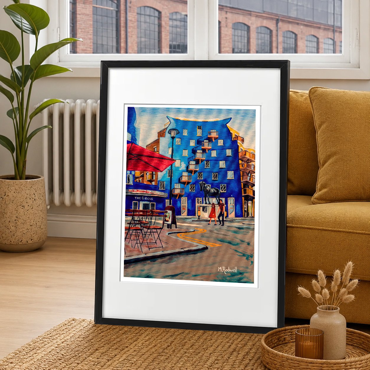 Queen Elizabeth Street, Shad Thames — Limited Edition Giclée Print of Circular Modern Building &amp; Shire Horse Statue