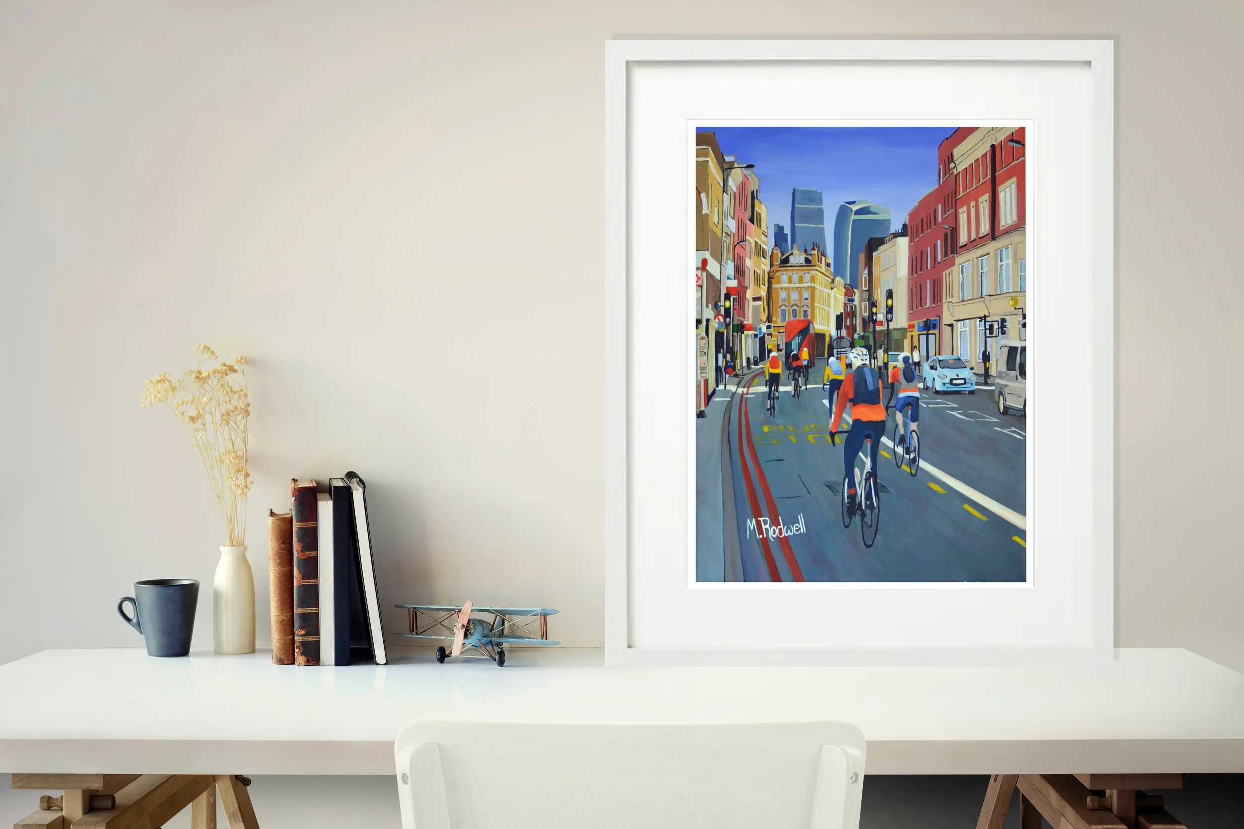 Borough High Street Illustration with Cyclists.  London Print of Borough