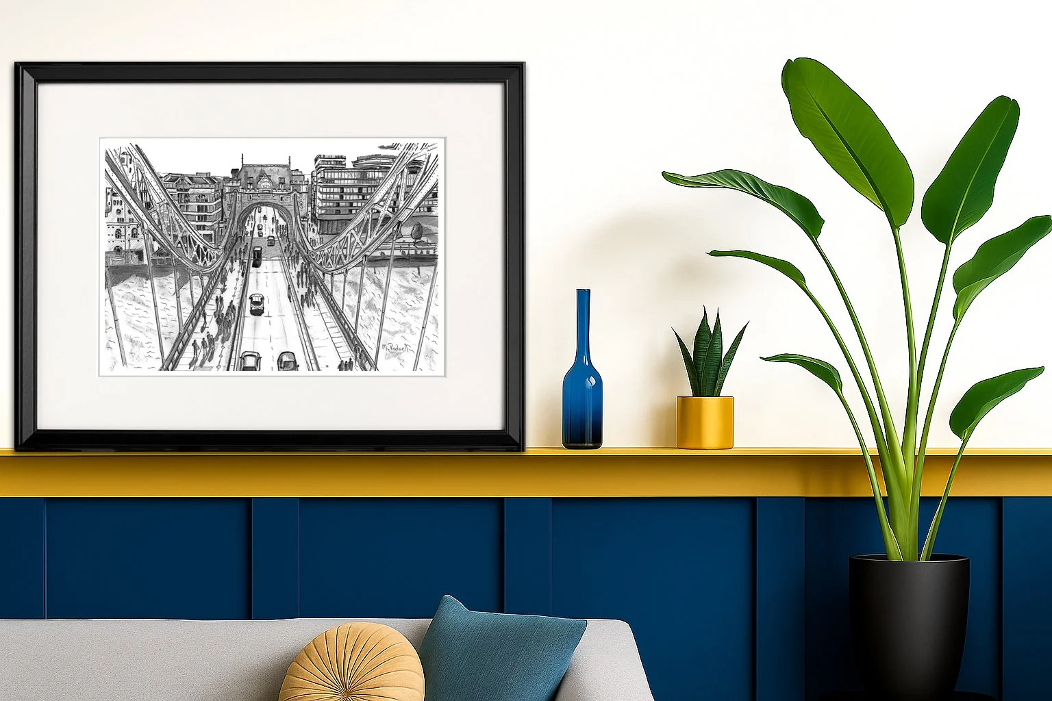 Tower Bridge Aerial View Pencil Drawing London Print