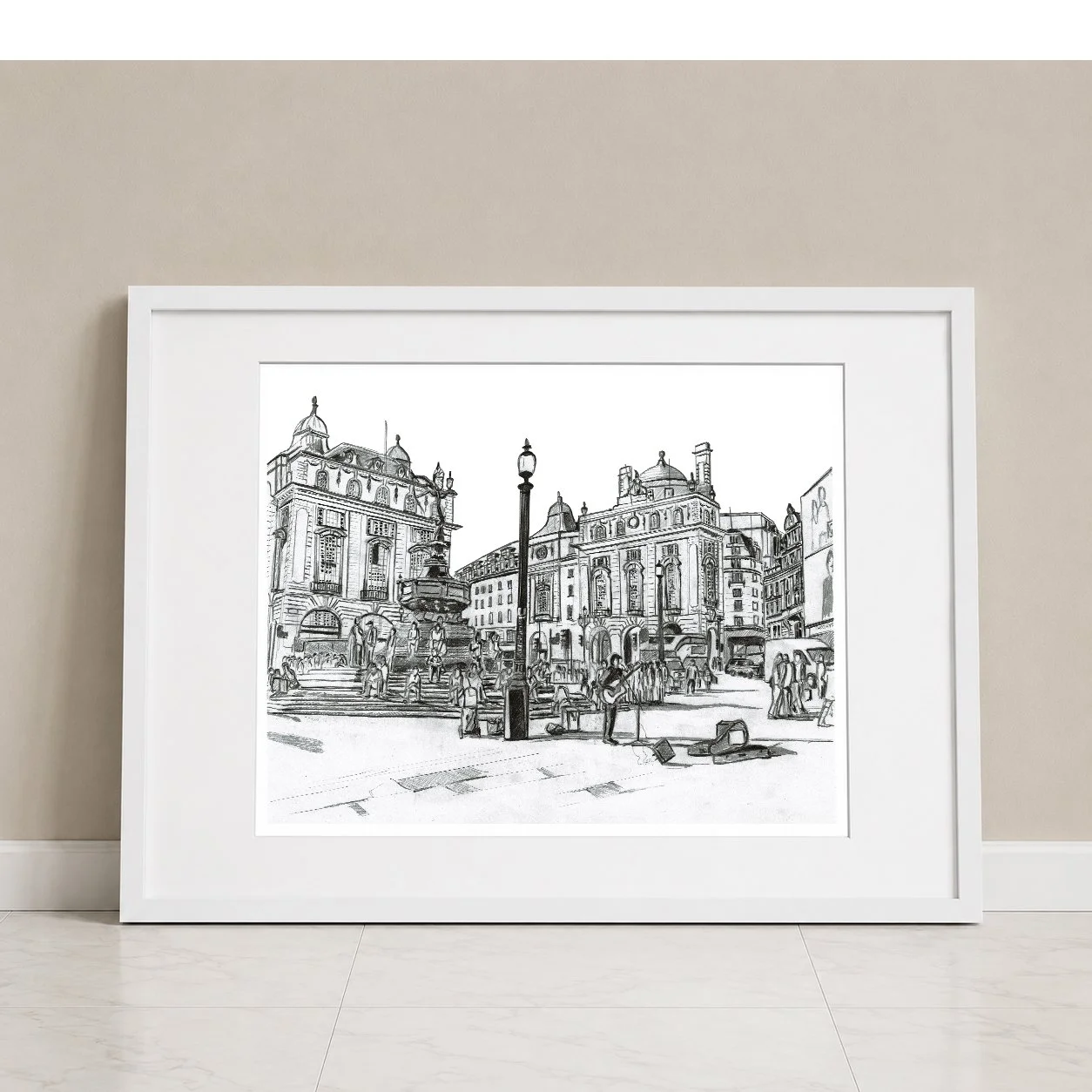 Piccadilly London Pencil Print White Frame.jpg