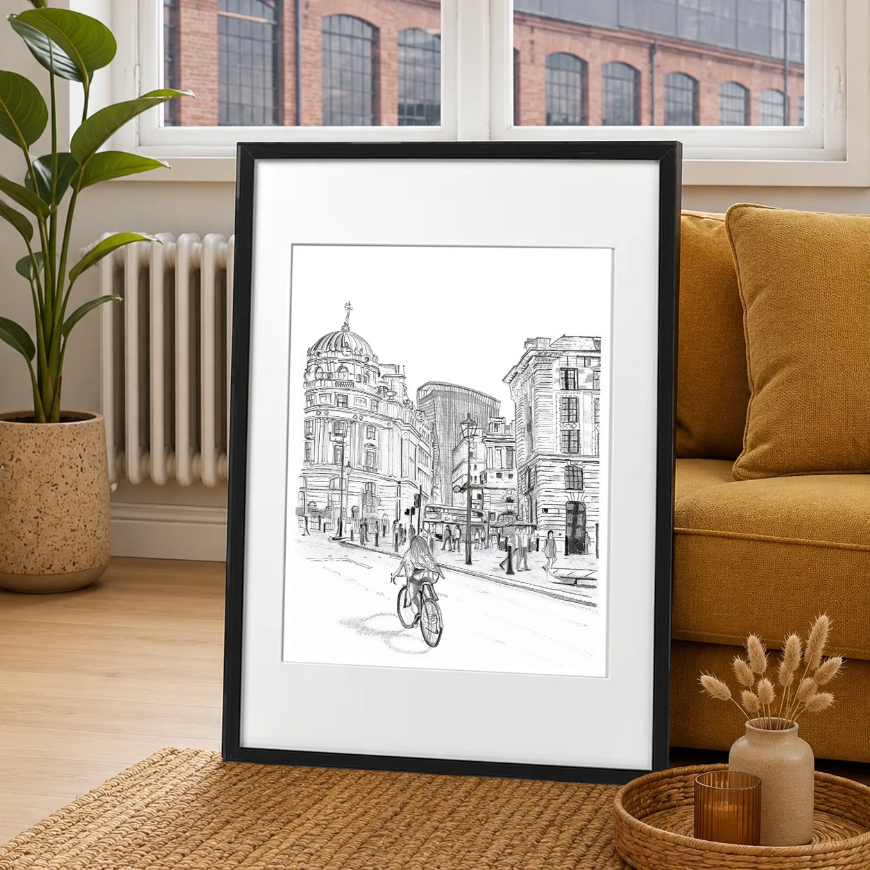 Cornhill Bank Station Pencil Print Framed