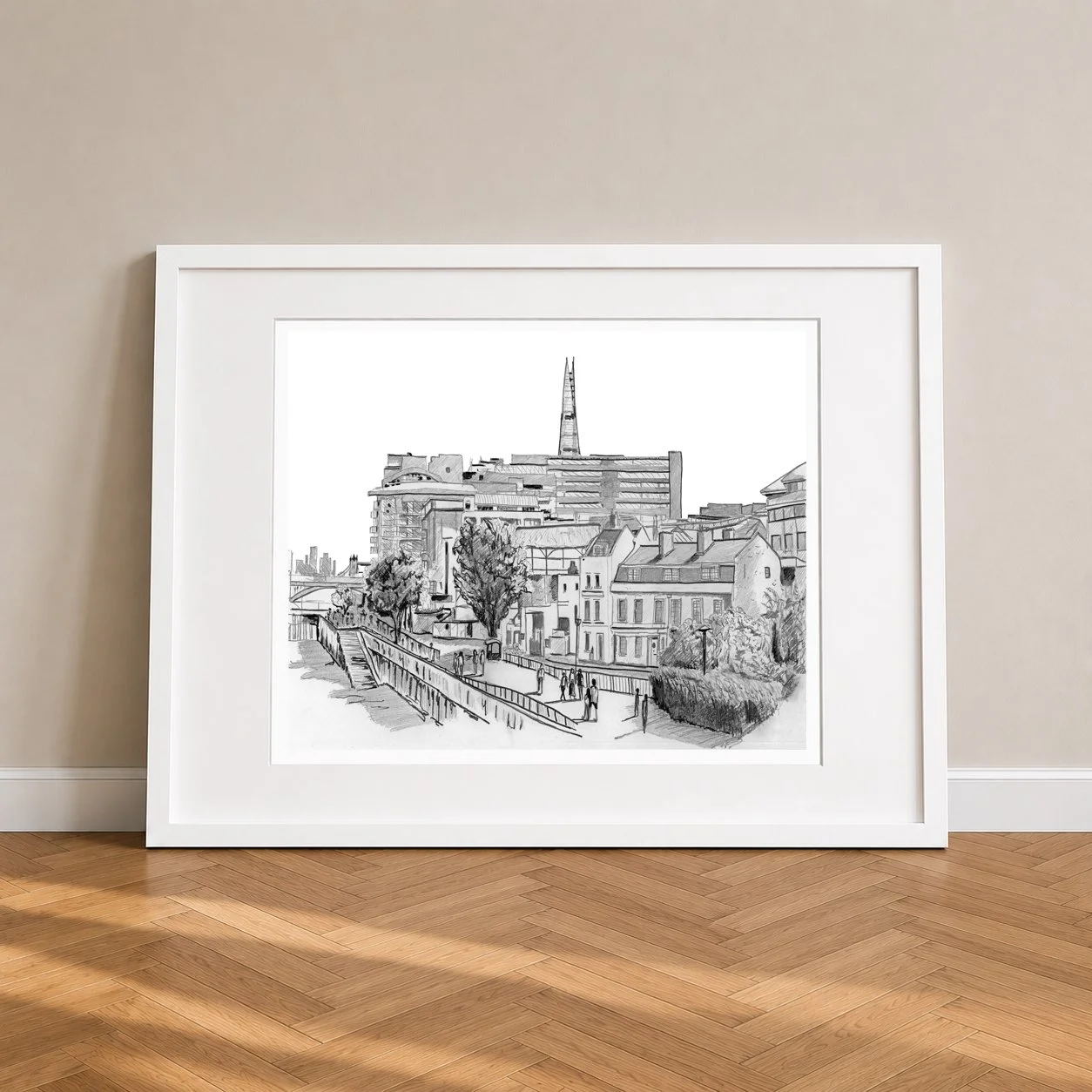 Shakespear Globe Theatre White Framed Pencil Print.jpg