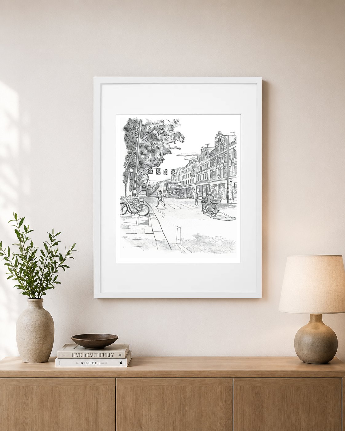 Kings Road Chelsea Pencil Drawing White Frame.jpg