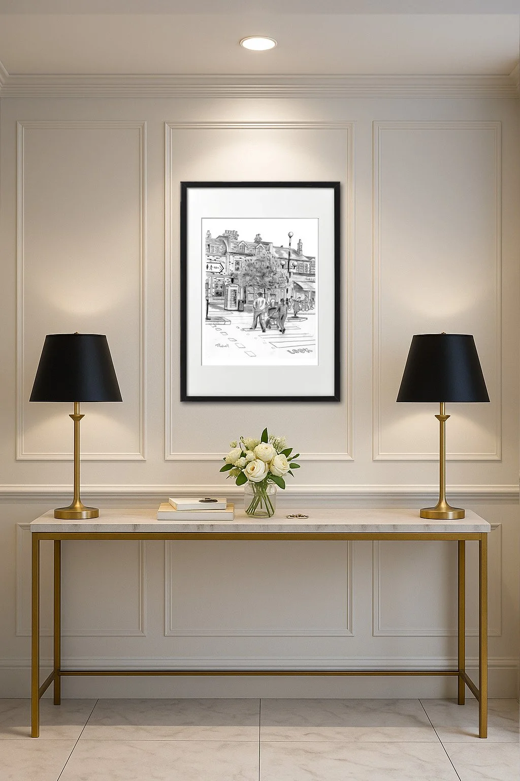 Dulwich Village Pencil Print on display in Hallway
