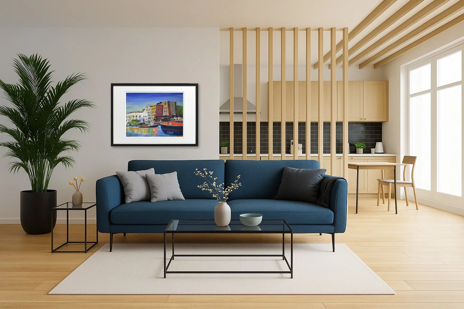 St Katharine Dock London Print.  Blue Themed Room