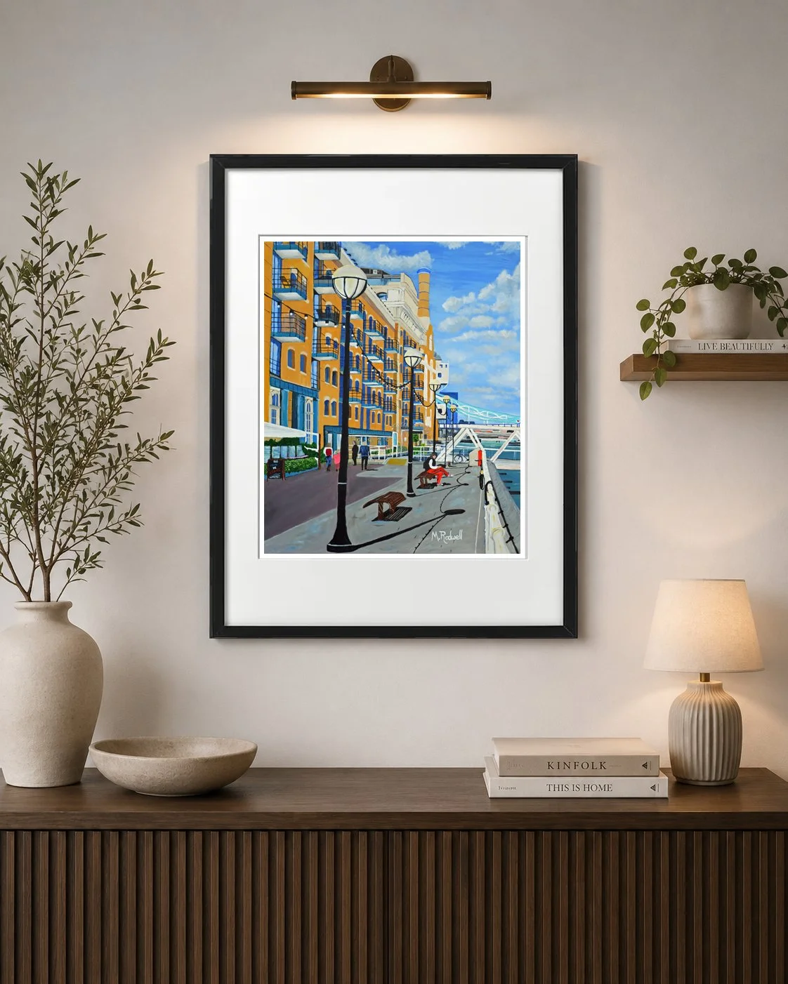 Butlers Wharf Colour Print London Featuring Warehouses on the Thames and Courage Chimney