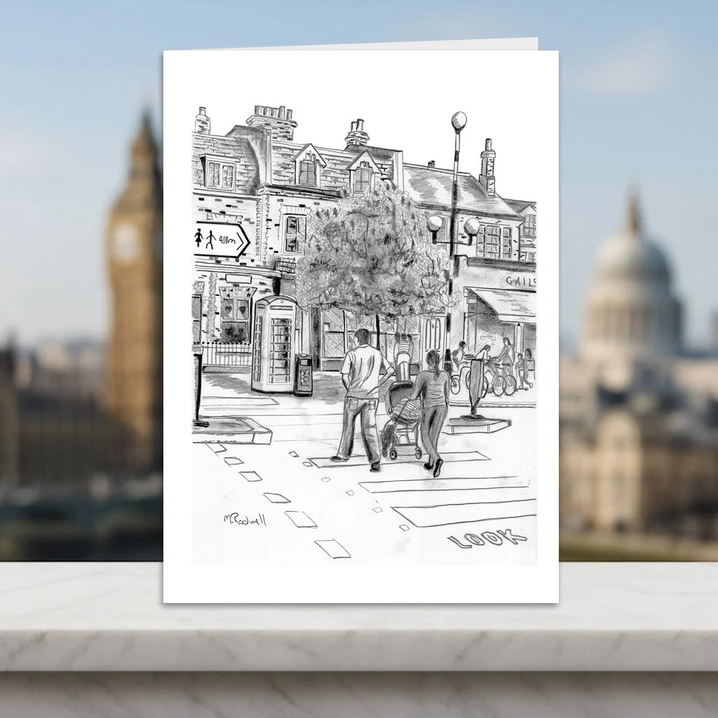 Dulwich Village London Greeting Card Pencil Street Illustration