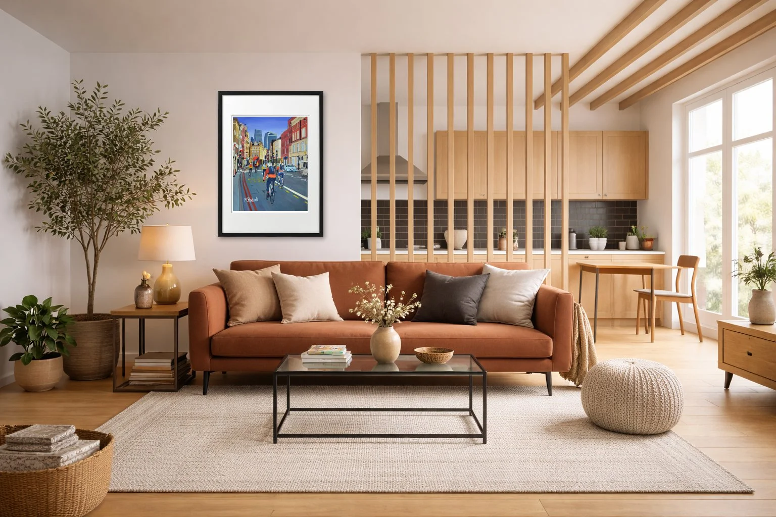 Borough High Street cyclists Illustration Framed. Wall Art featuring London