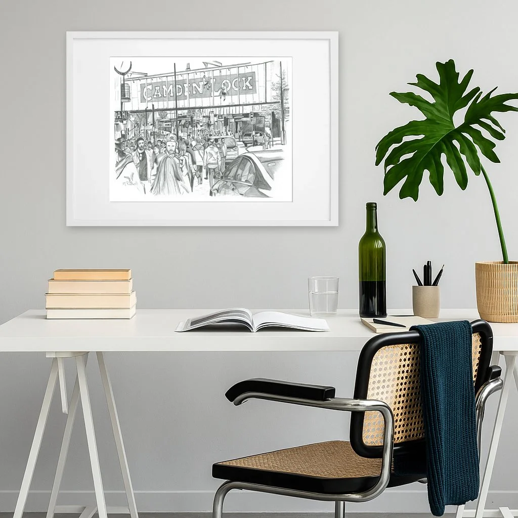 Designer Print of Camden Dock Signed and Framed.