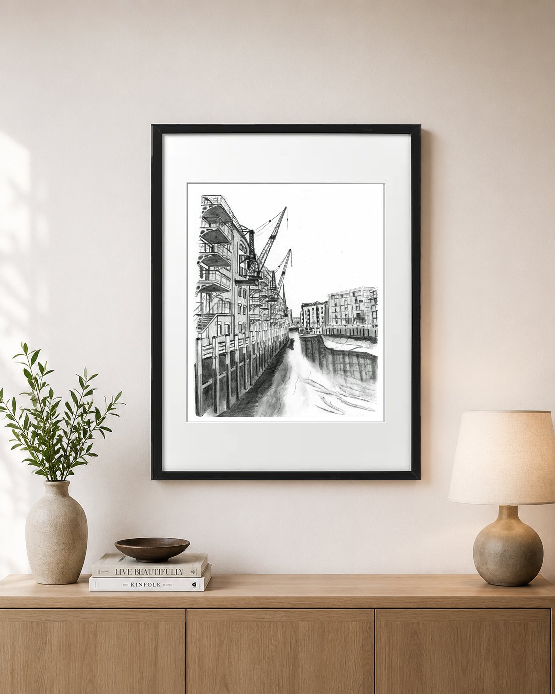 St Saviours Dock Pencil Print London Black Frame.jpg