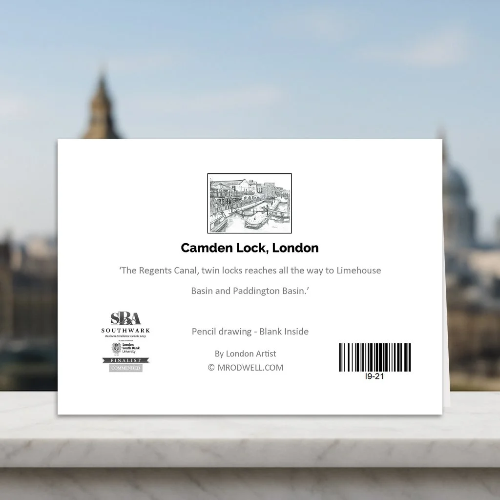 Camden Lock Back Cover of London Greeting Card