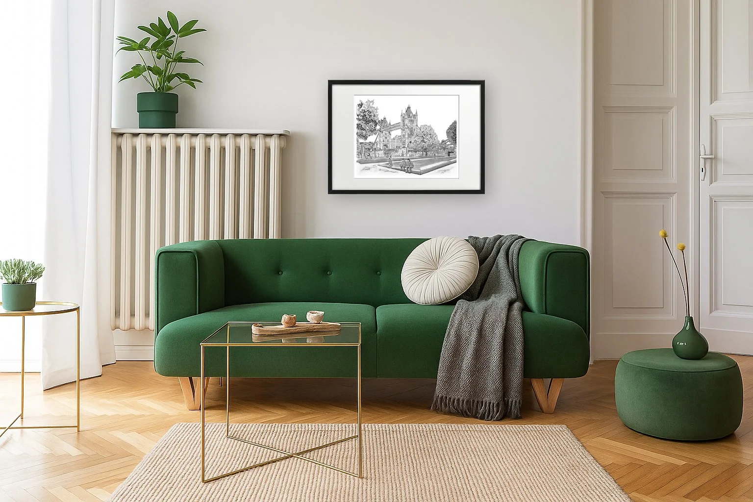Tower Bridge Pencil Print Framed.  Home Livingroom Interior