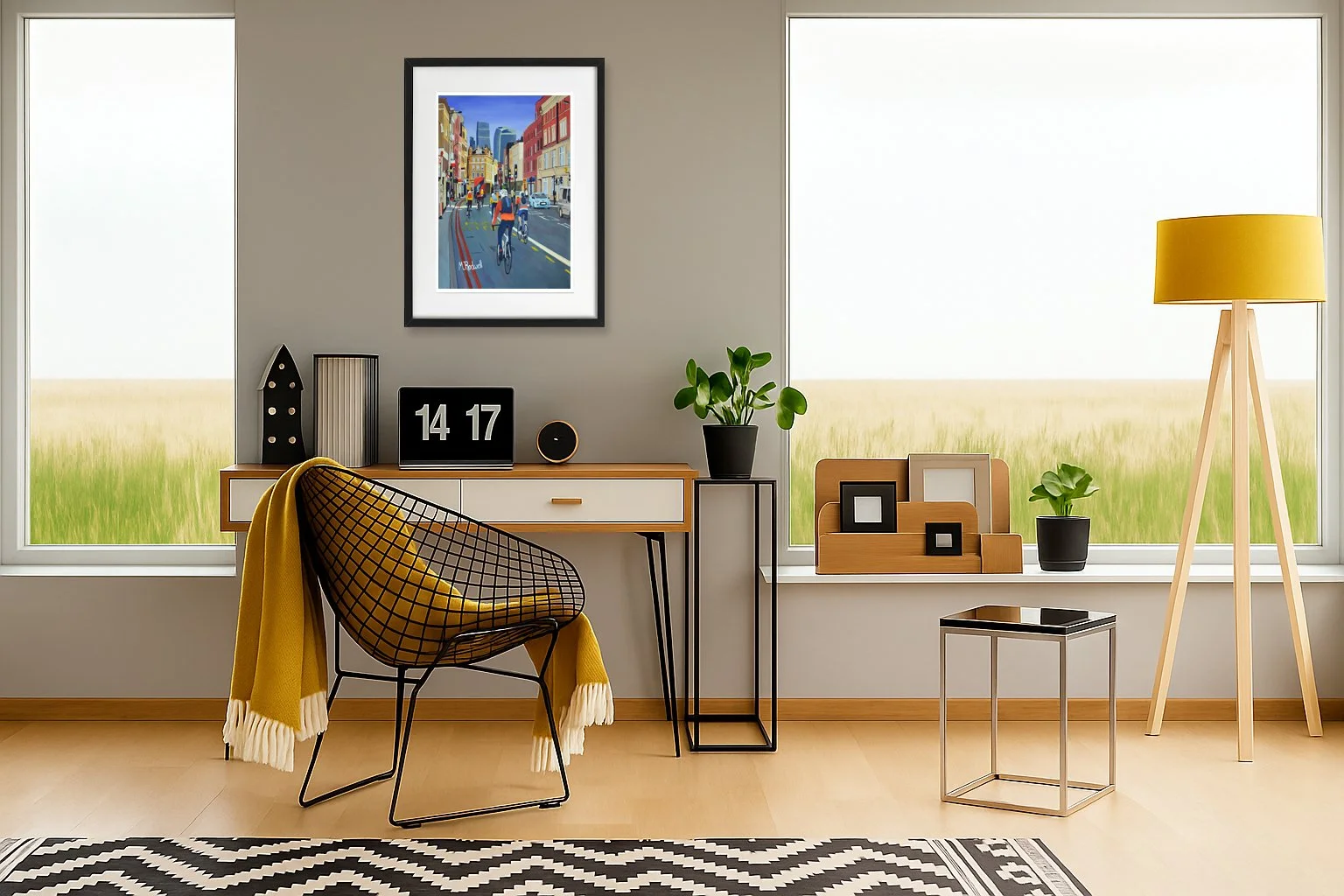 Borough High Street Cyclist Illustration Framed.  Home Interior Display
