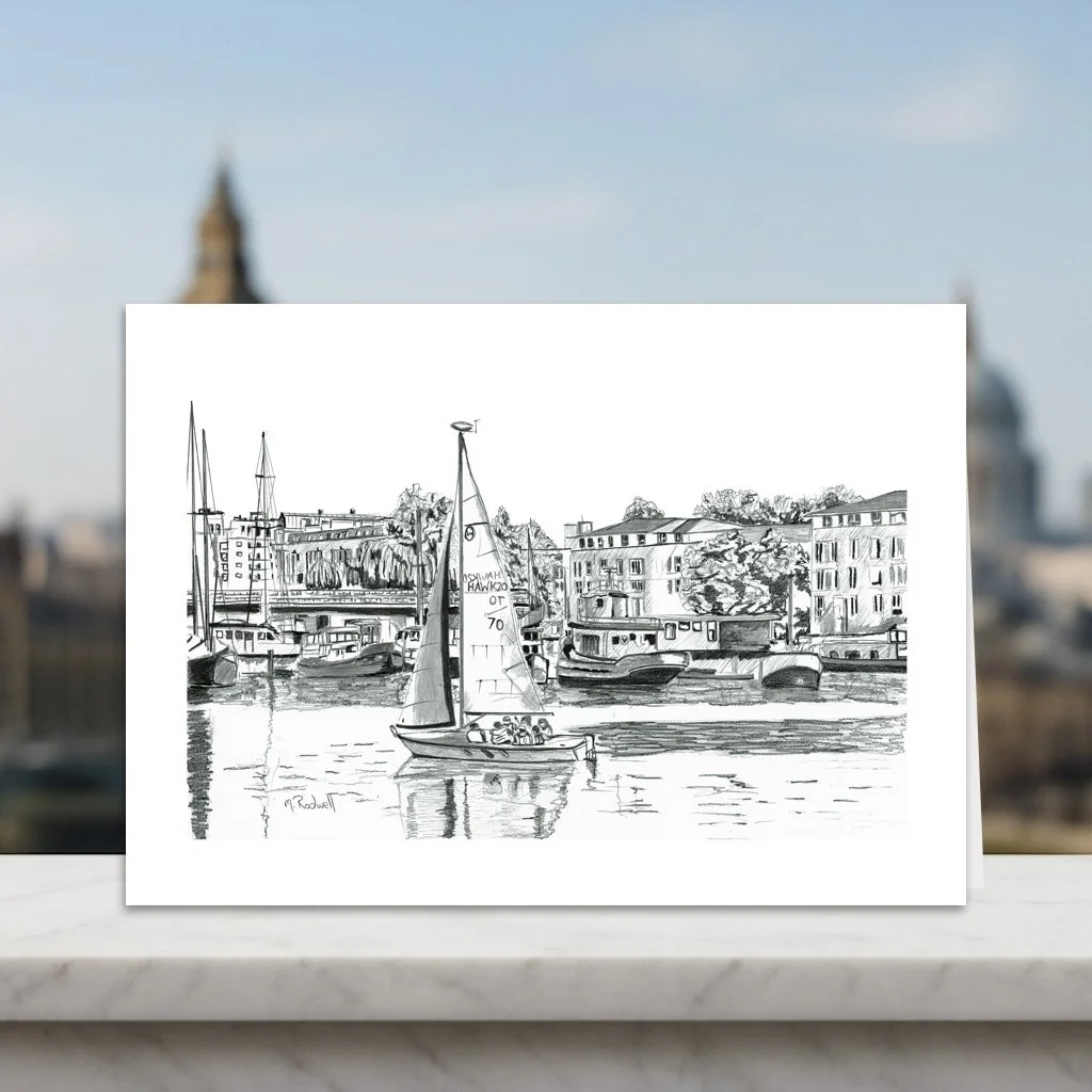 Greenland Dock London Greeting Card.  View of the Boats in the Harbour
