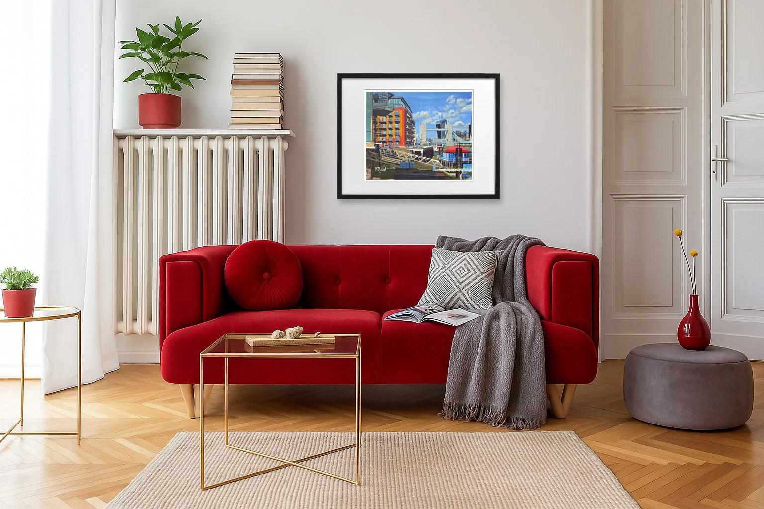 Tower Bridge London Print.  Wall Art in a Red roomed theme