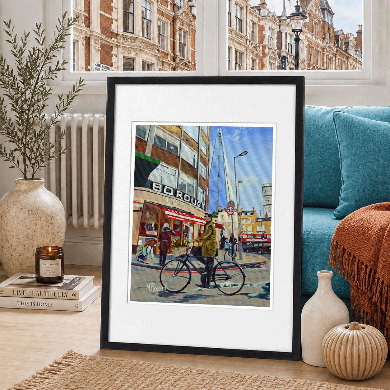 Borough Market Print Street Scene with Cyclist by Magnus Rodwell