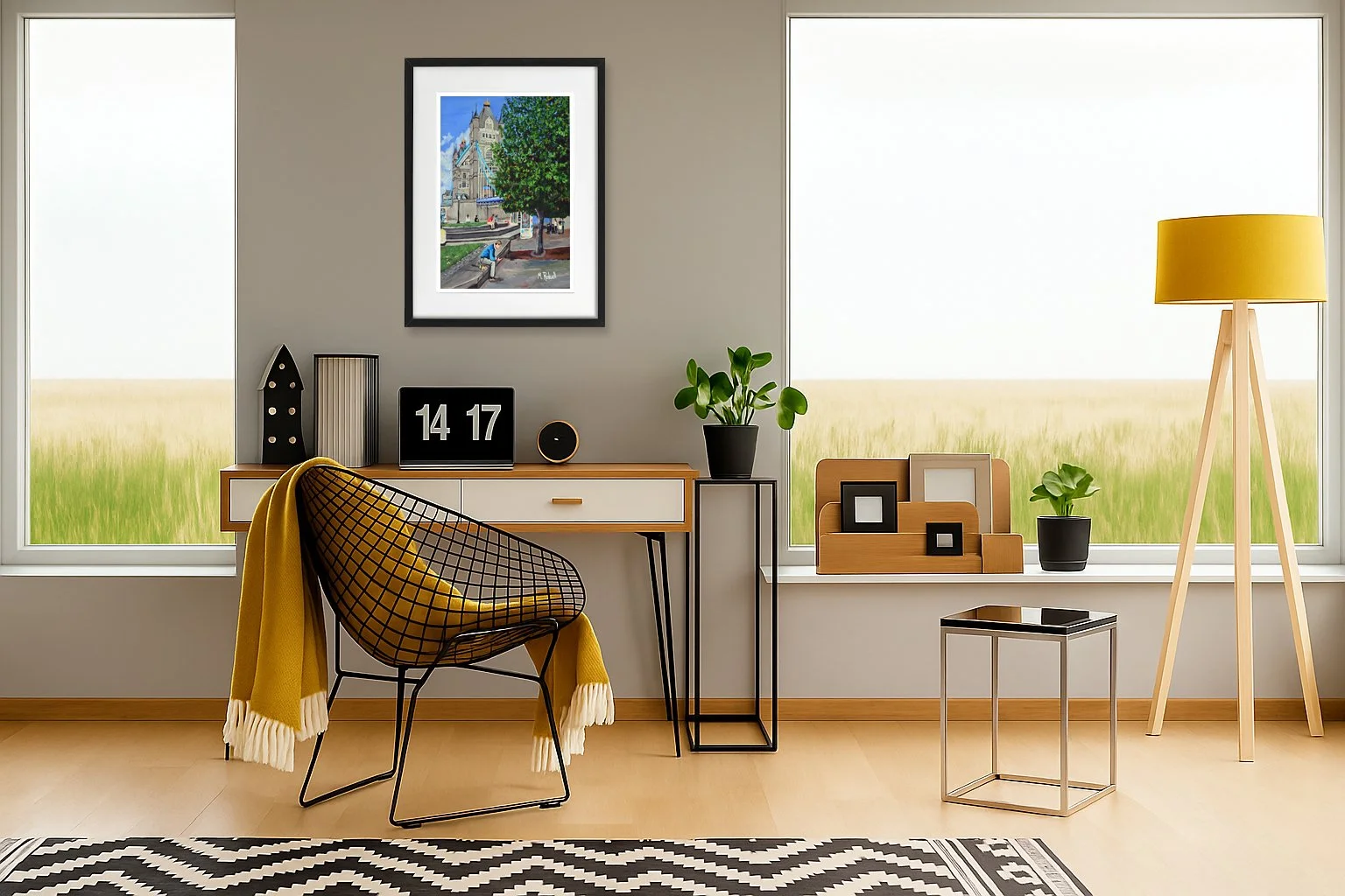 Tower Bridge Lover Man Illustration Framed on display home environment
