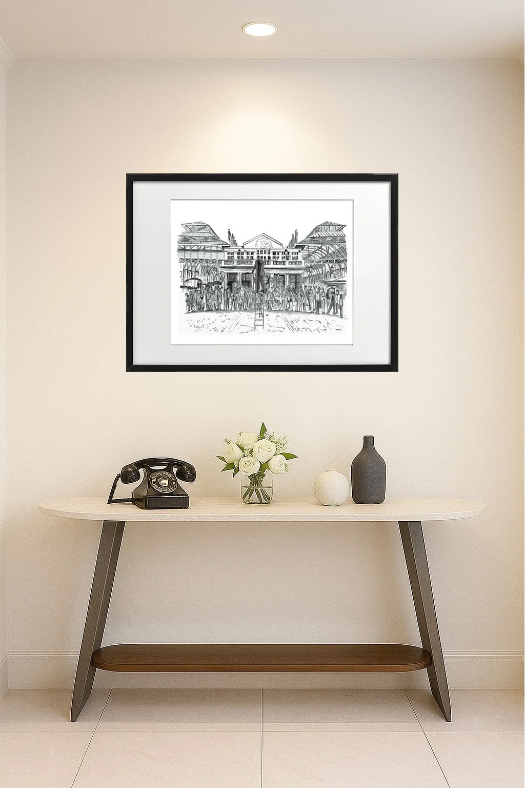 Covent Garden London Pencil Drawing Framed.  Home Interior Artwork