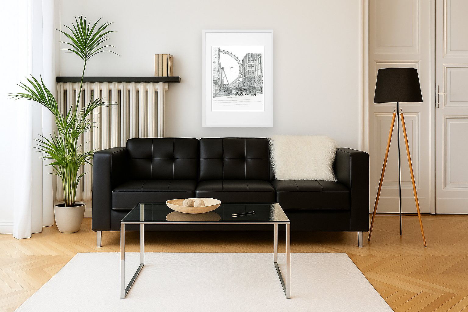Black and White Livingroom . Pencil Print of London Eye