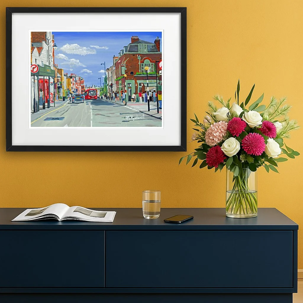 Highgate High Street Illustration of Shoppers London Print