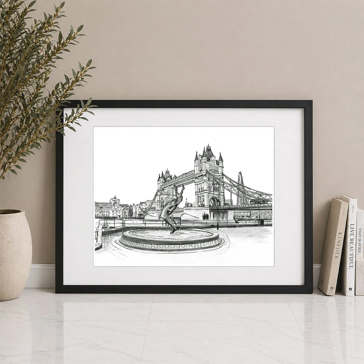Tower Bridge Dolphin Pencil Frame Large Black Frame.jpg