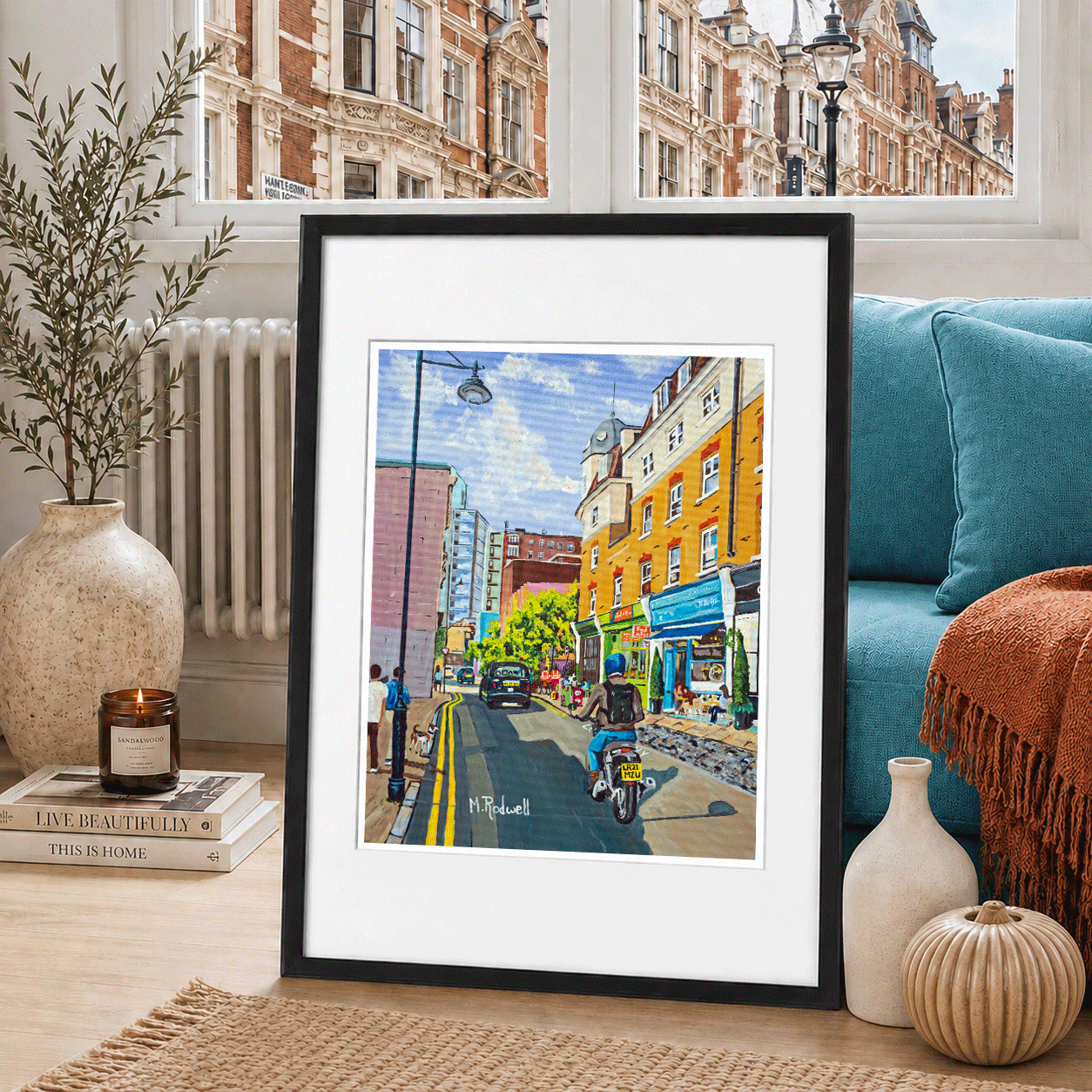 Snowfields Print Street Scene of Man Cycling in Bermondsey