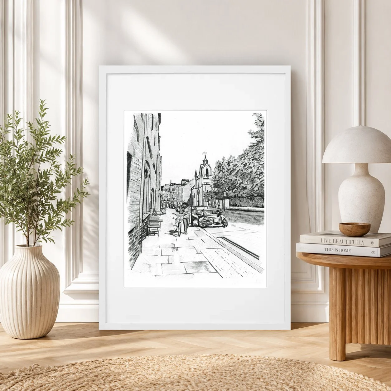 Bermondsey Street Pencil Print of Cyclist Framed.jpg