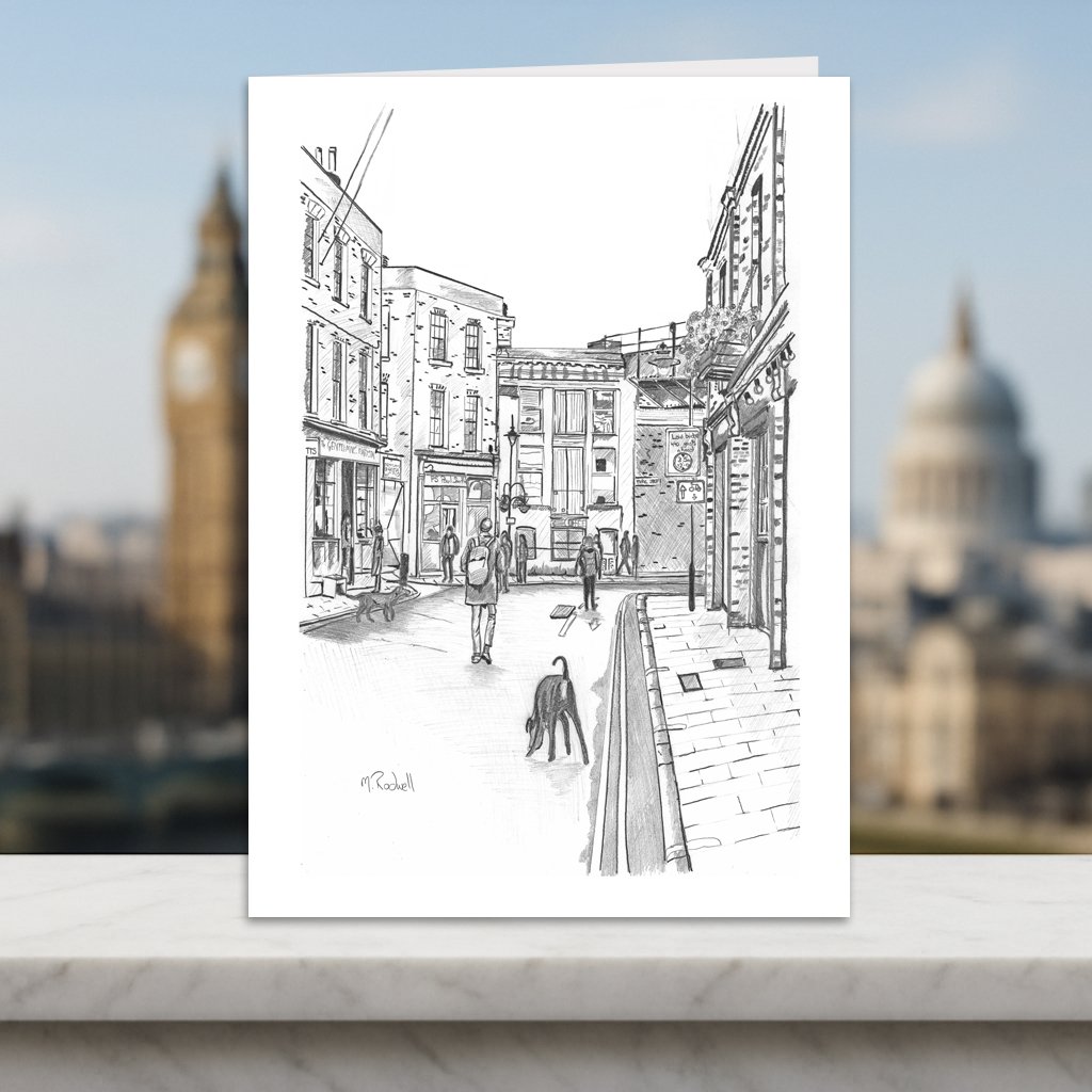 London Greeting Card Borough Park Street. Pencil Illustration