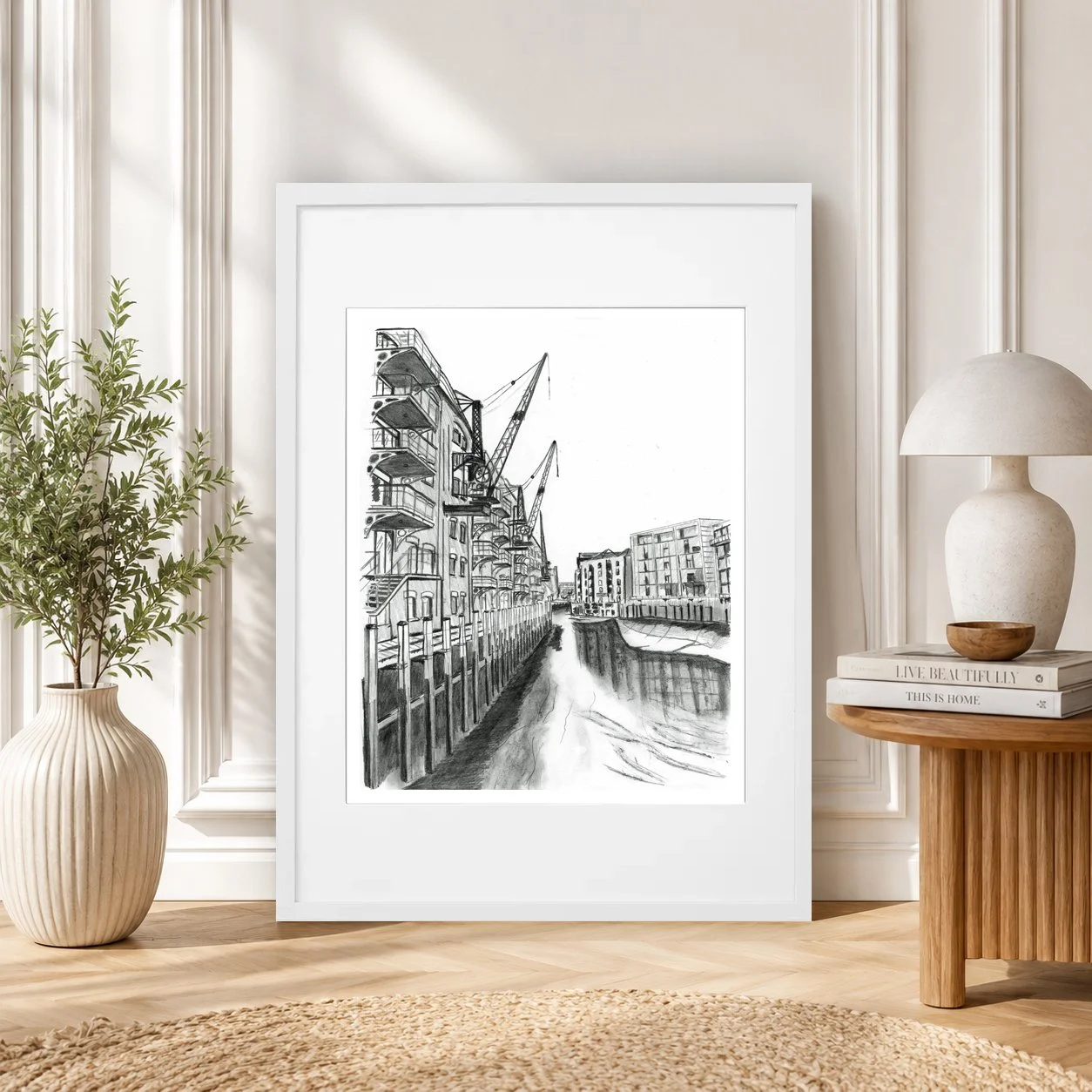 St Saviours Dock Shad Thames Pencil Artwork White Frame.jpg