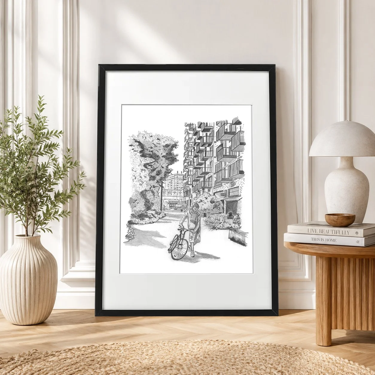 Elephant Park Pencil Print Framed.jpg