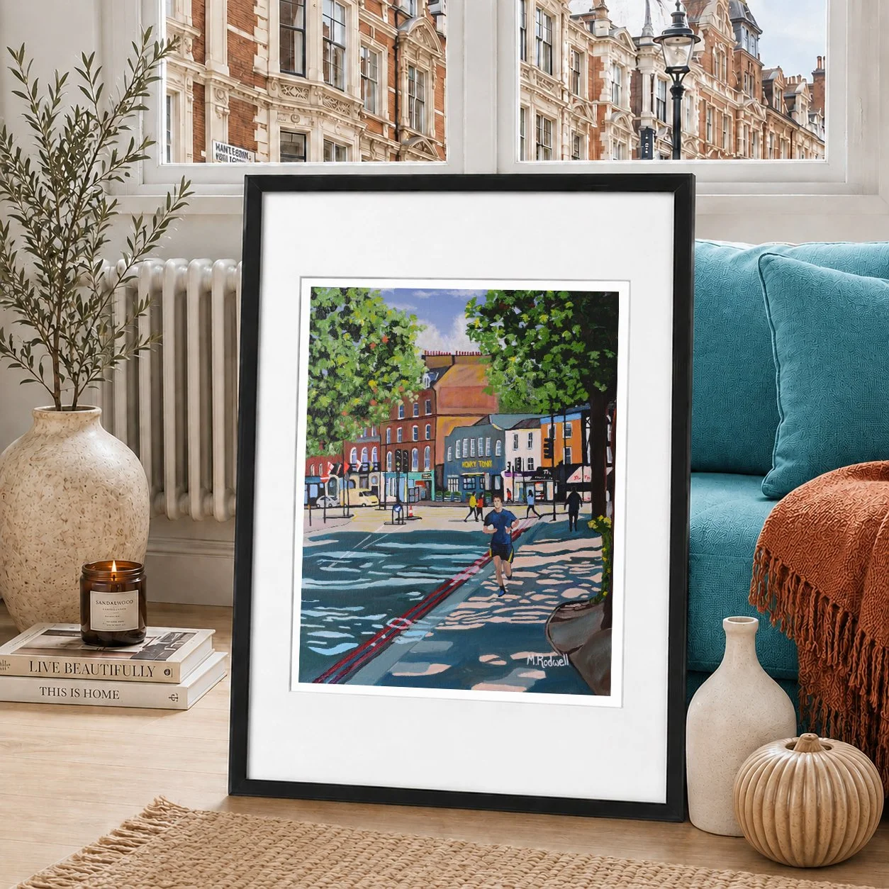 Clapham Print.  Colour Illustration of made jogging in Clapham Common South London