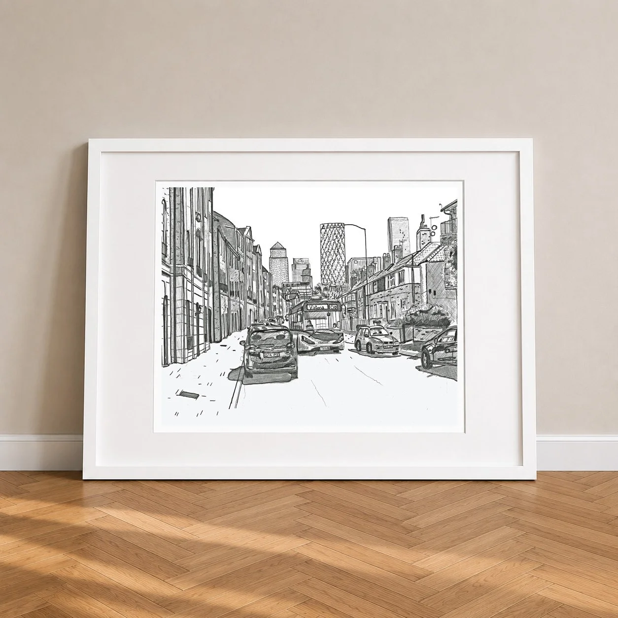 Rotherhithe Street Pencil Drawing Framed White.jpg