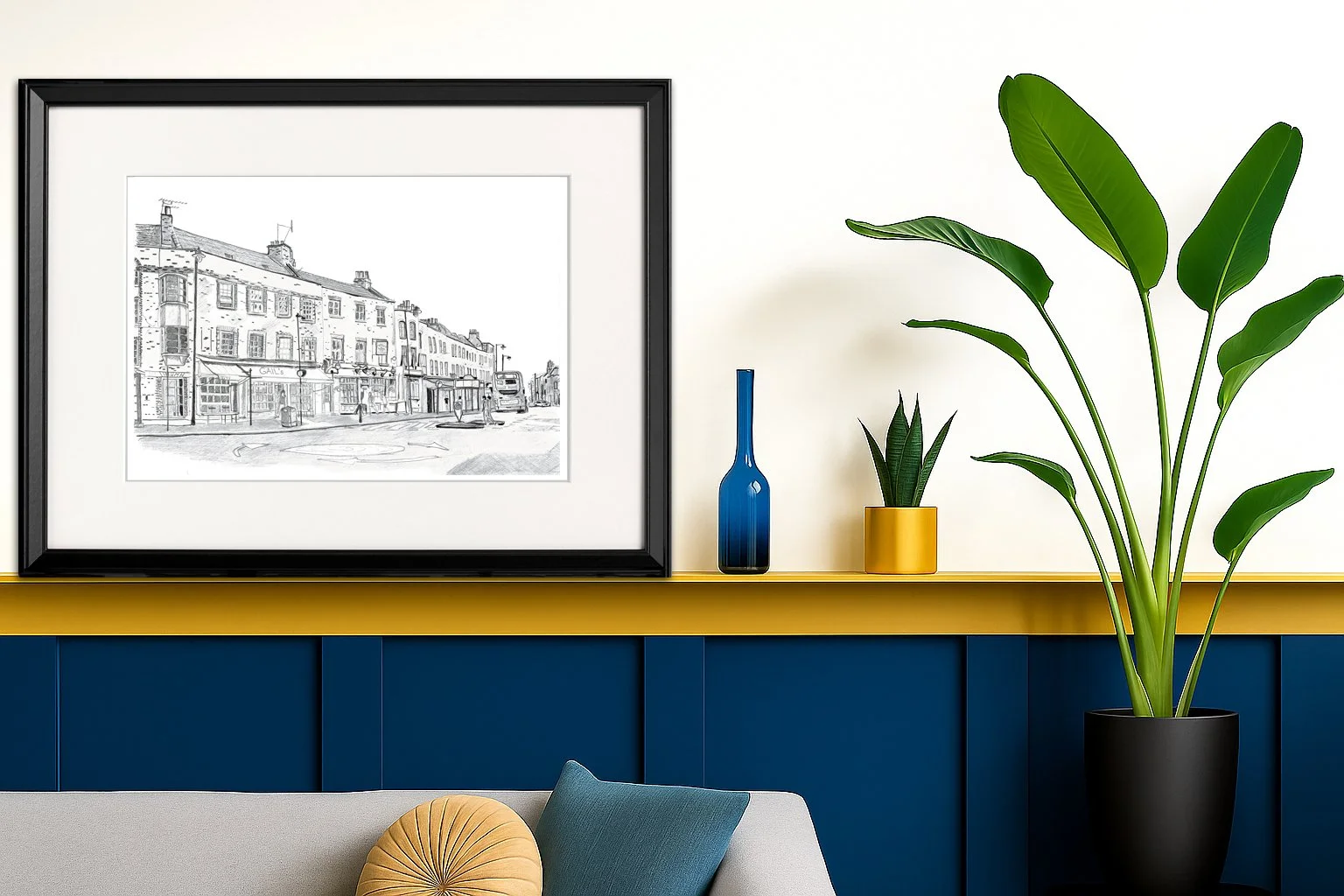 Highgate High Street Gails Pencil Drawing Print Framed