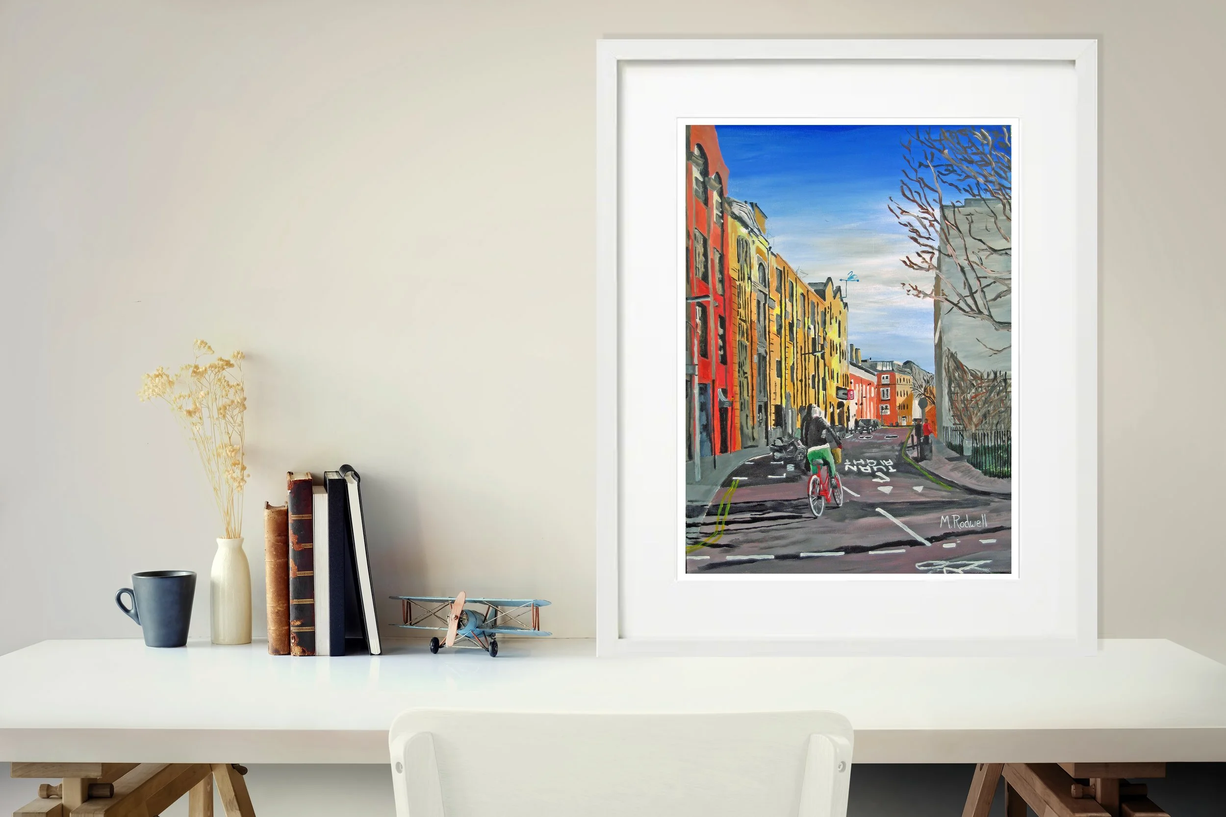 Bermondsey Tanner Street Illustration with cyclist.  Wall Art for the Home