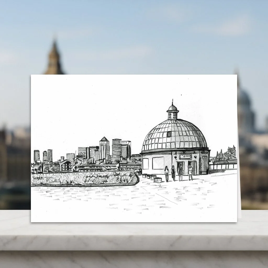 Greenwich Tunnel London Greeting Card.  Blank Inside.  Fun Facts on Back