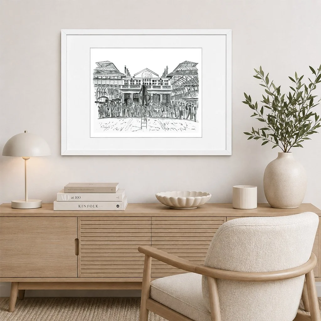 Covent Garden Pencil Print Large White Frame by M.Rodwell.jpg