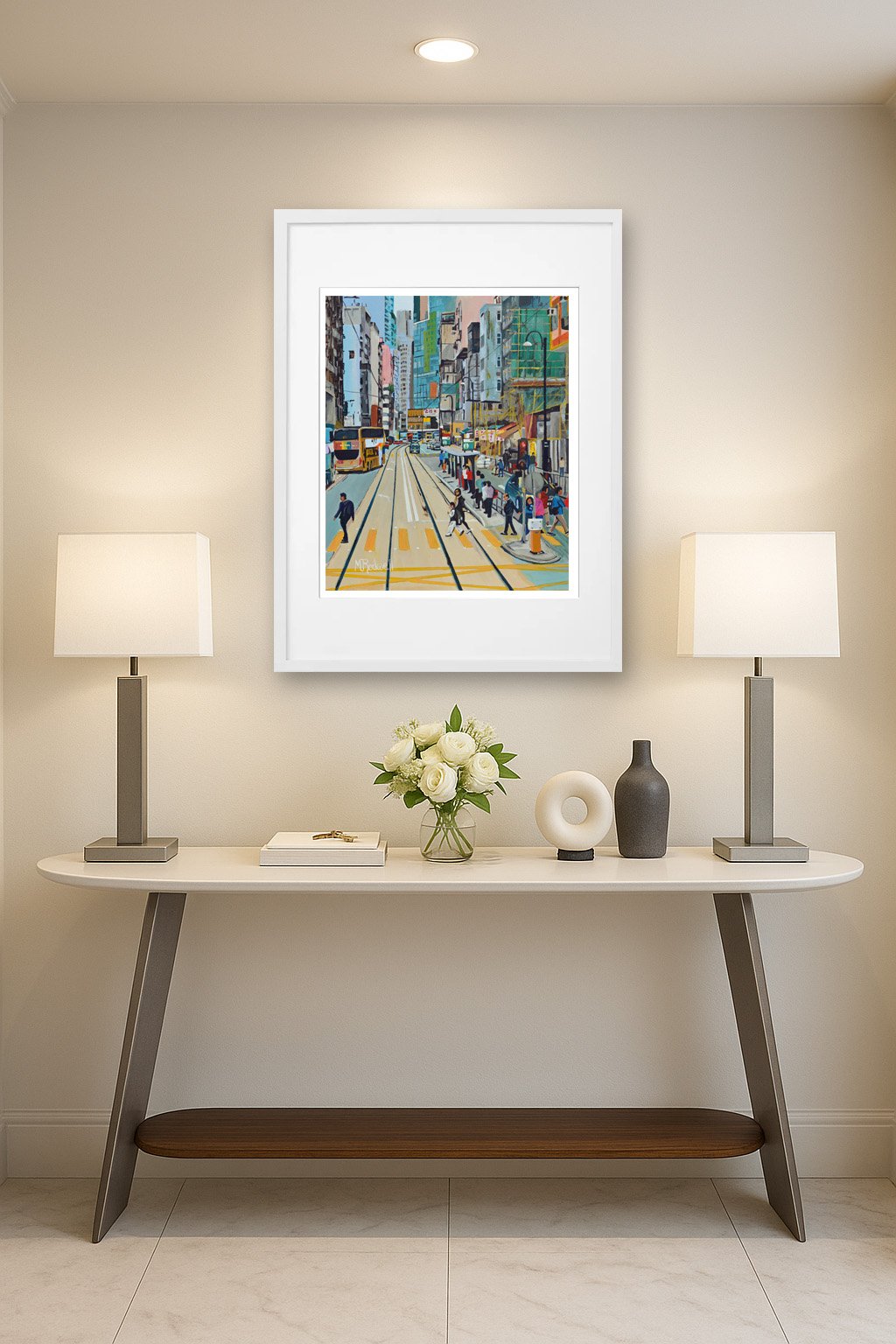 Sai Ying Pun Hong Kong Artwork displayed over Console Table
