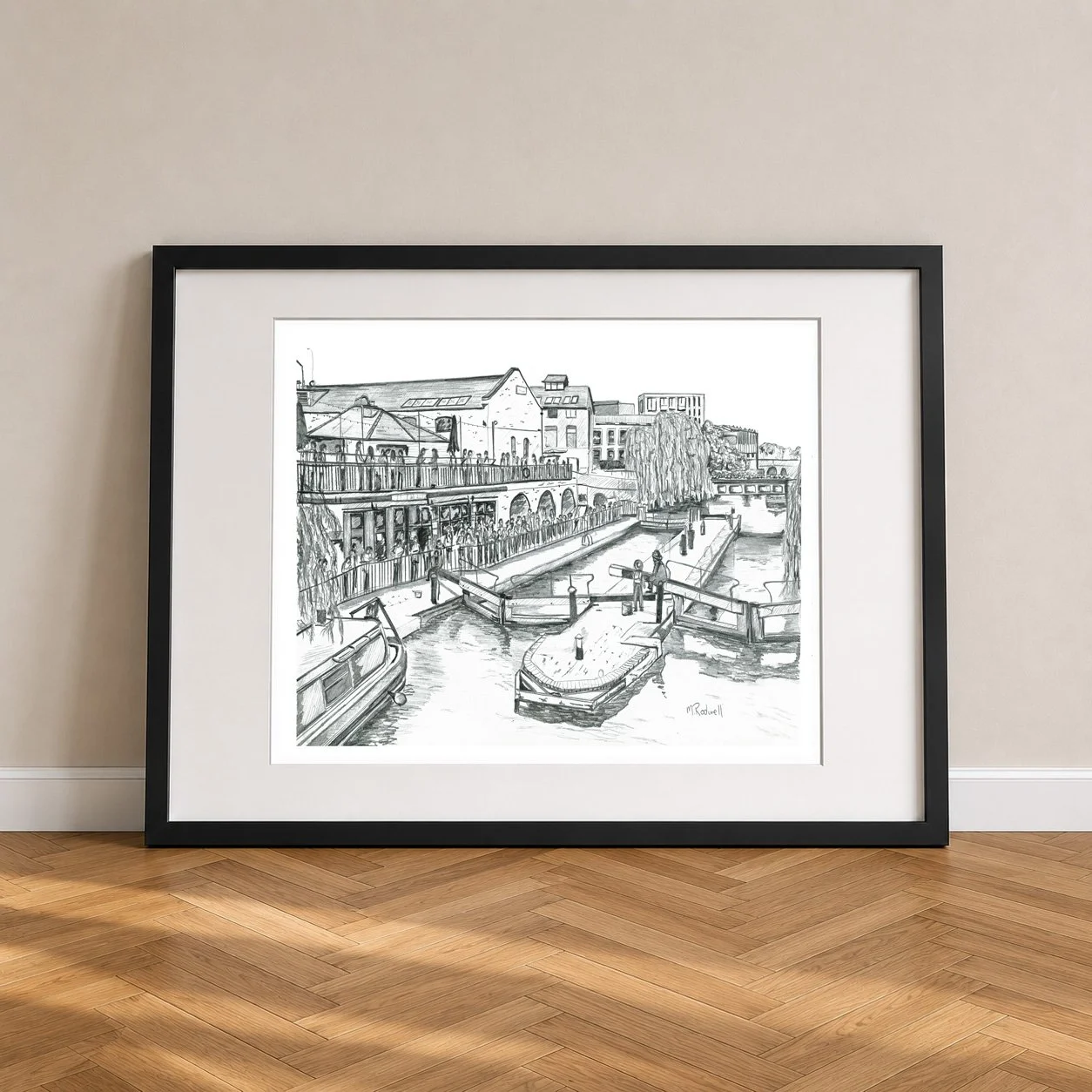 Camden Lock Pencil Print Framed M.Rodwell.jpg