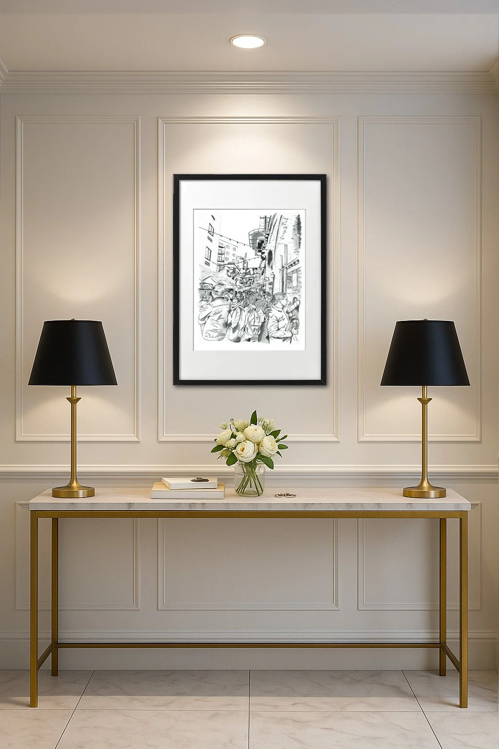 Maltby Street Market Pencil Print Framed on display in Hallway