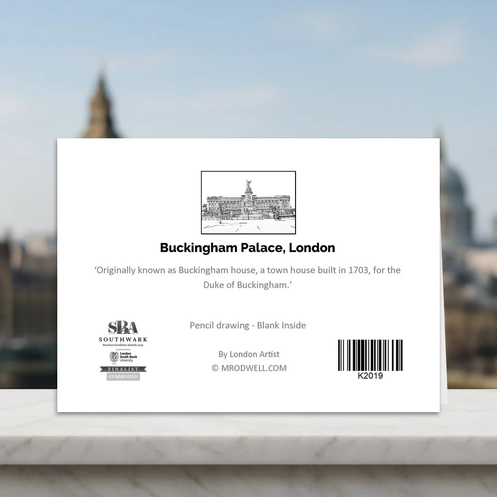 Buckingham Palace London Greeting Card.  Fun Facts On Back