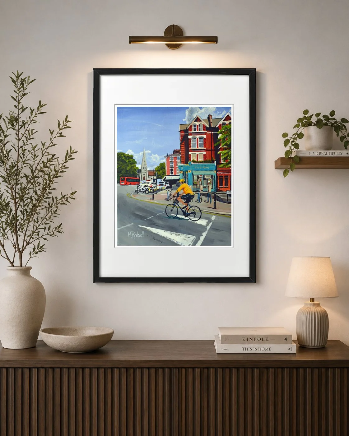 Blackheath Print Cyclist and High Street Scene by Magnus Rodwell